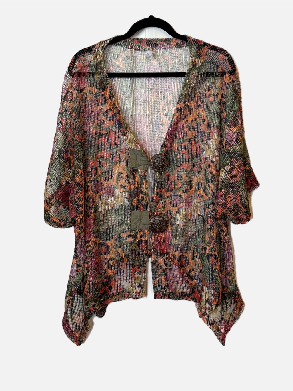 Lagenlook Multicolor Printed Open Cardigan Vintage Mirror Image Women’s 2X